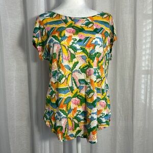 C&C California Tropical Print Linen Top